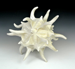 Organic-looking ceramic sculpture based on a crosses fractal, first view.