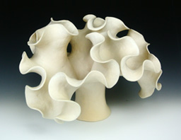 Organic-looking ceramic sculpture based on a the Sierpinski Arrowhead fractal curve, second view.