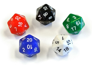 Photo of numerically-balanced d20 dice
