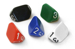 Photo of five d3 dice