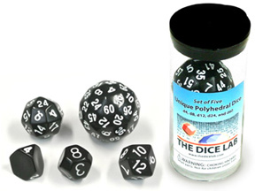 Set of five dice with package
